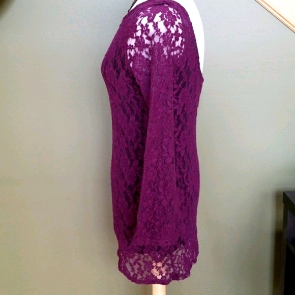 Elan Boho Bell Sleeve Scoop Back Lace Tunic Top Large - Picture 6 of 11